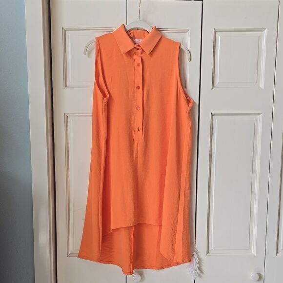 Sleeveless Orange Button-Up Dress - Picture 1 of 5